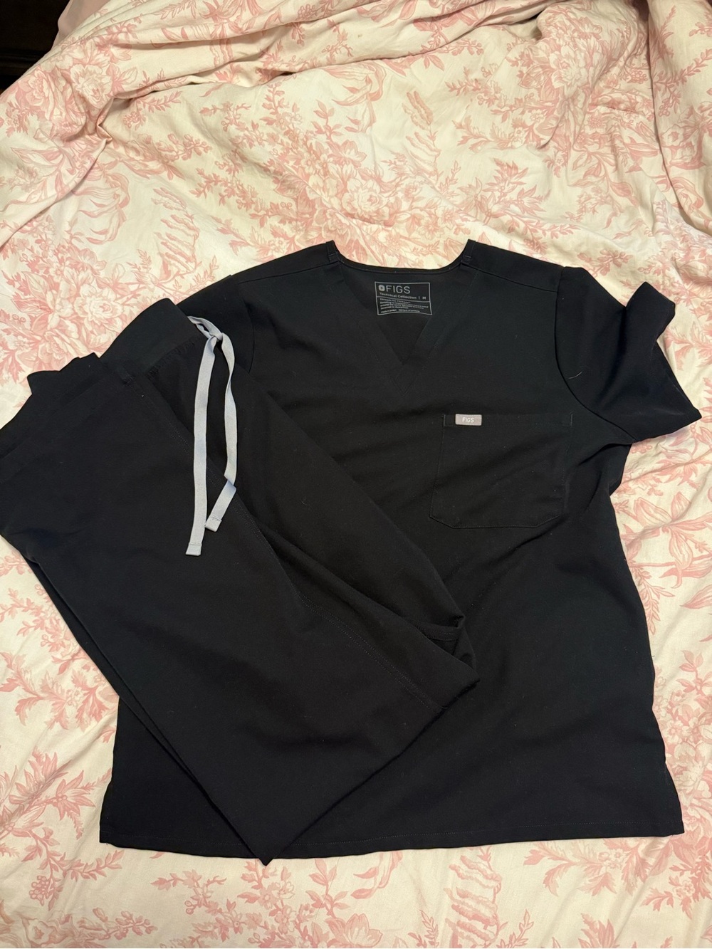 FIGS Woman’s Black V-Neck Scrub Set Top and Livingston Pants